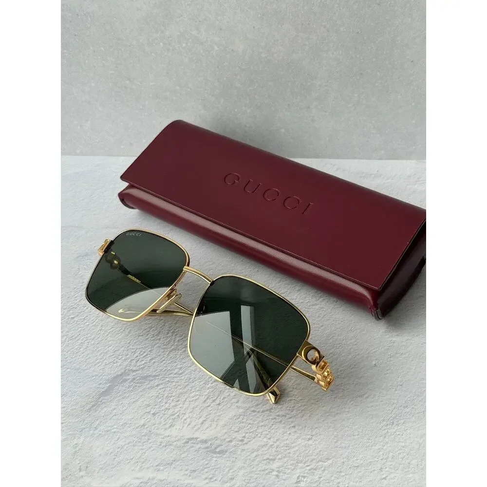 NEW Gucci GG1937S Gold Square Grey Lens Sunglasses $710